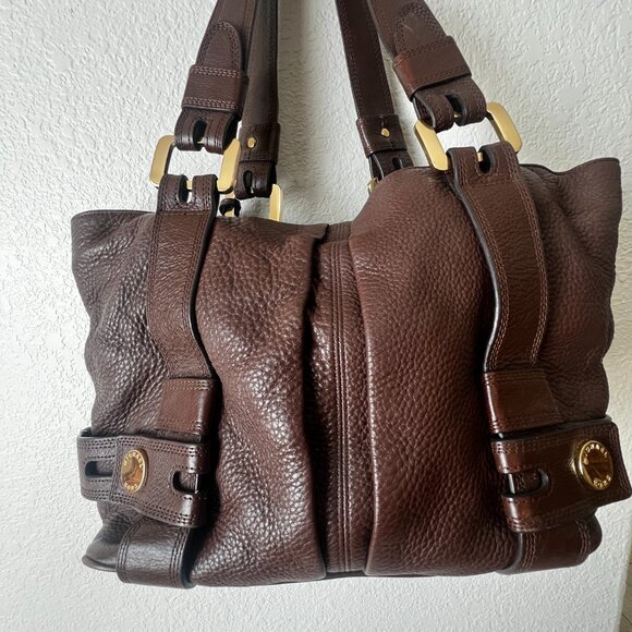 Michael Kors Harness Grab Bag Brown Handbag Purse Pebble Leather - Picture 10 of 13